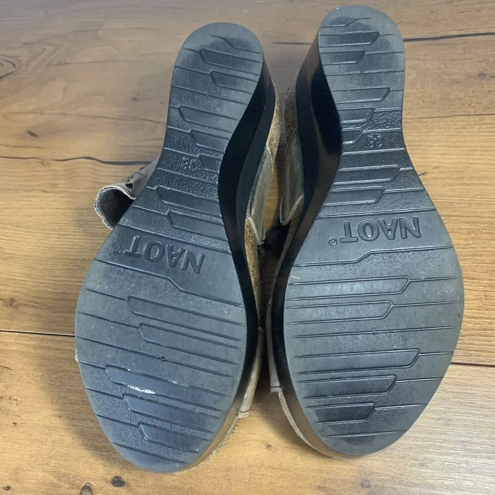 NAOT Tan Leather Slip On Wedge Sandals Size 38 / 8